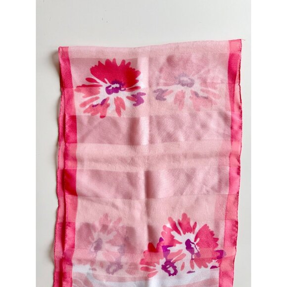Vintage MONIQUE MARTIN Pink Floral Striped Polyester 53"x11" Rectangle Scarf - Picture 3 of 8